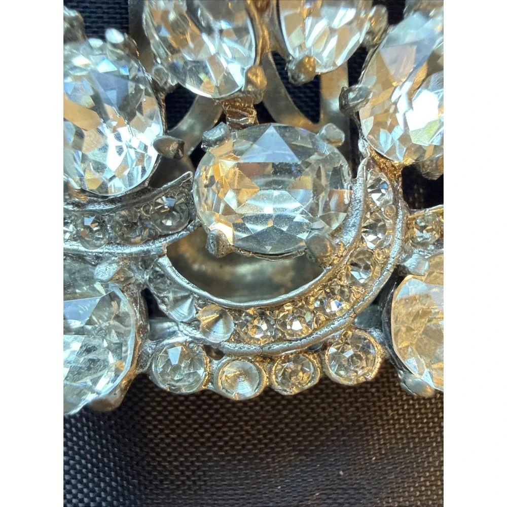 Mid Century Pot Metal Rhinestone Brooch With Working Duette-Style Converter 2.4
